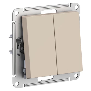 Выключатель 2-клавишный (безвинтовой зажим), Песочный, серия Atlas Design, Schneider Electric