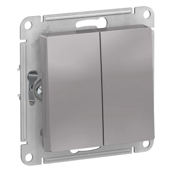 Выключатель 2-клавишный, влагозащищенный IP44 (безвинтовой зажим), Алюминий, серия Atlas Design, Schneider Electric