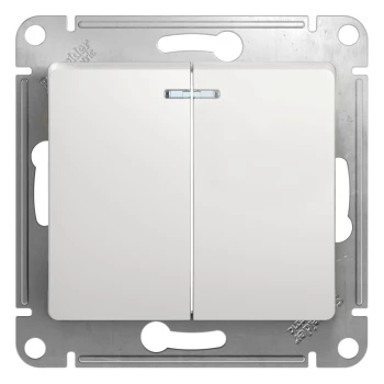 Выключатель 2-клавишный, с подсветкой, Белый, серия Glossa, Schneider Electric